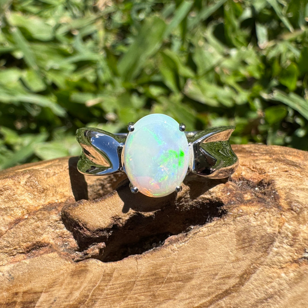 1ct Coober Pedy Opal Ring ~ 'Gippsland Lights' | 925 Sterling Silver | Solid Australian Opal