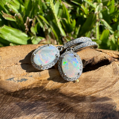 1.2ct Solid Coober Pedy Opal and Cubic Zirconia Sterling Silver Earrings