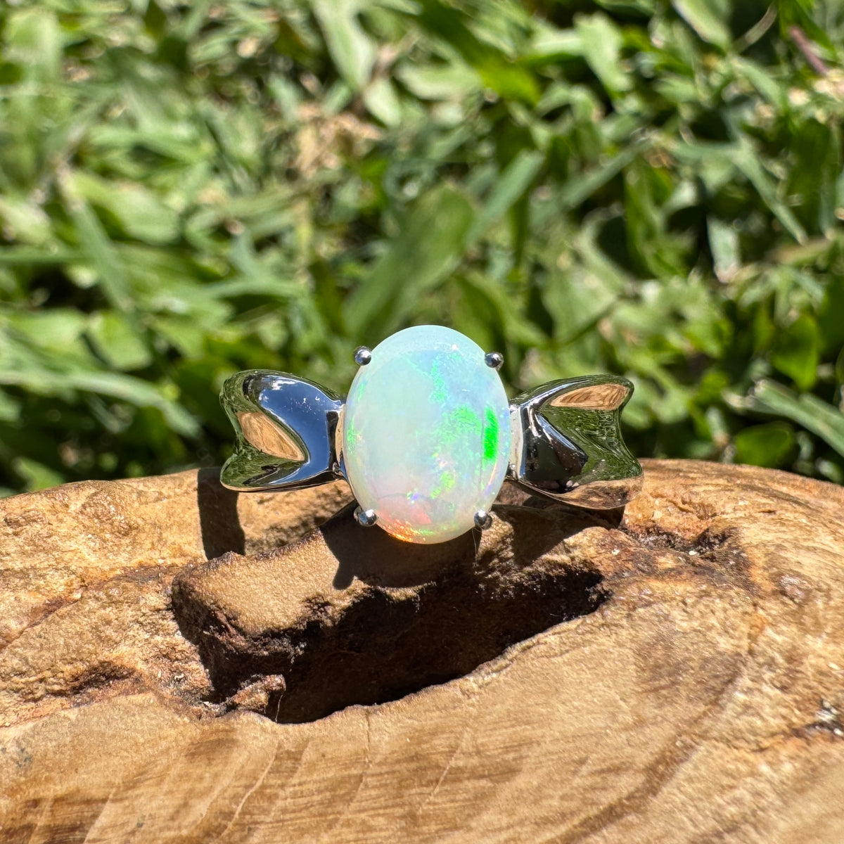 1ct Coober Pedy Opal Ring ~ 'Gippsland Lights' | 925 Sterling Silver | Solid Australian Opal