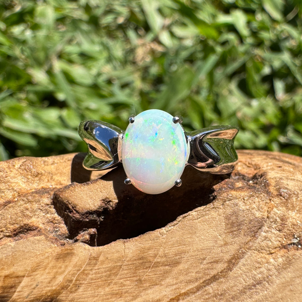 1ct Coober Pedy Opal Ring ~ 'Gippsland Lights' | 925 Sterling Silver | Solid Australian Opal