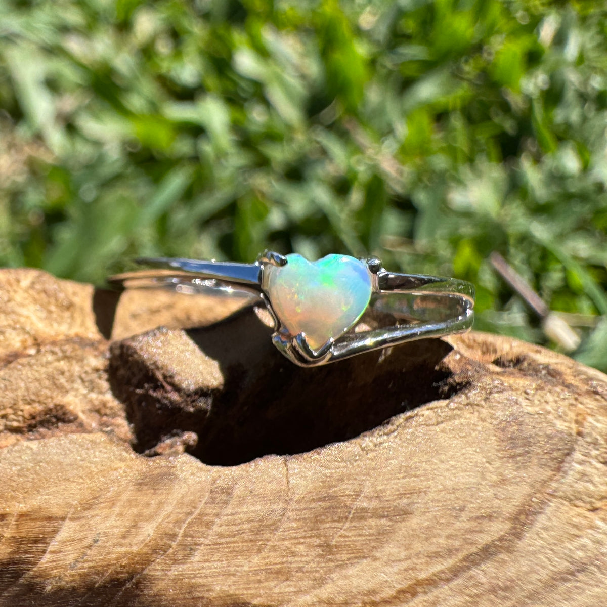 0.4ct Coober Pedy Opal Heart Ring ~ 'Lakefield Ember' | 925 Sterling Silver | Solid Australian Opal