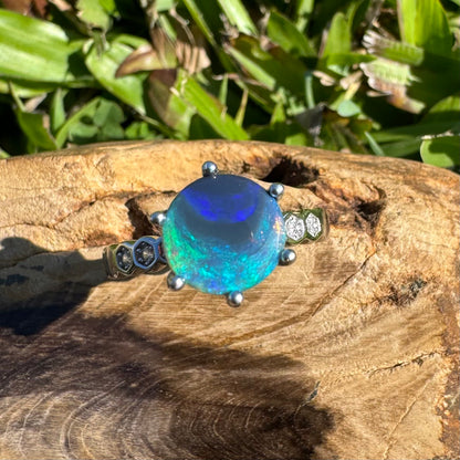 Handcrafted 1.1ct Solid Lighting Ridge Semi-Black Opal Sterling Silver Ring