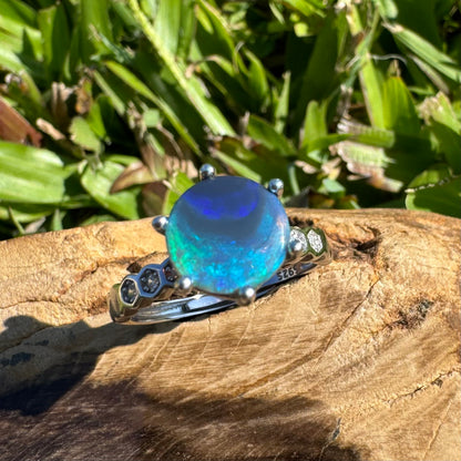 Handcrafted 1.1ct Solid Lighting Ridge Semi-Black Opal Sterling Silver Ring