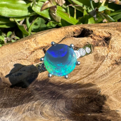 Handcrafted 1.1ct Solid Lighting Ridge Semi-Black Opal Sterling Silver Ring