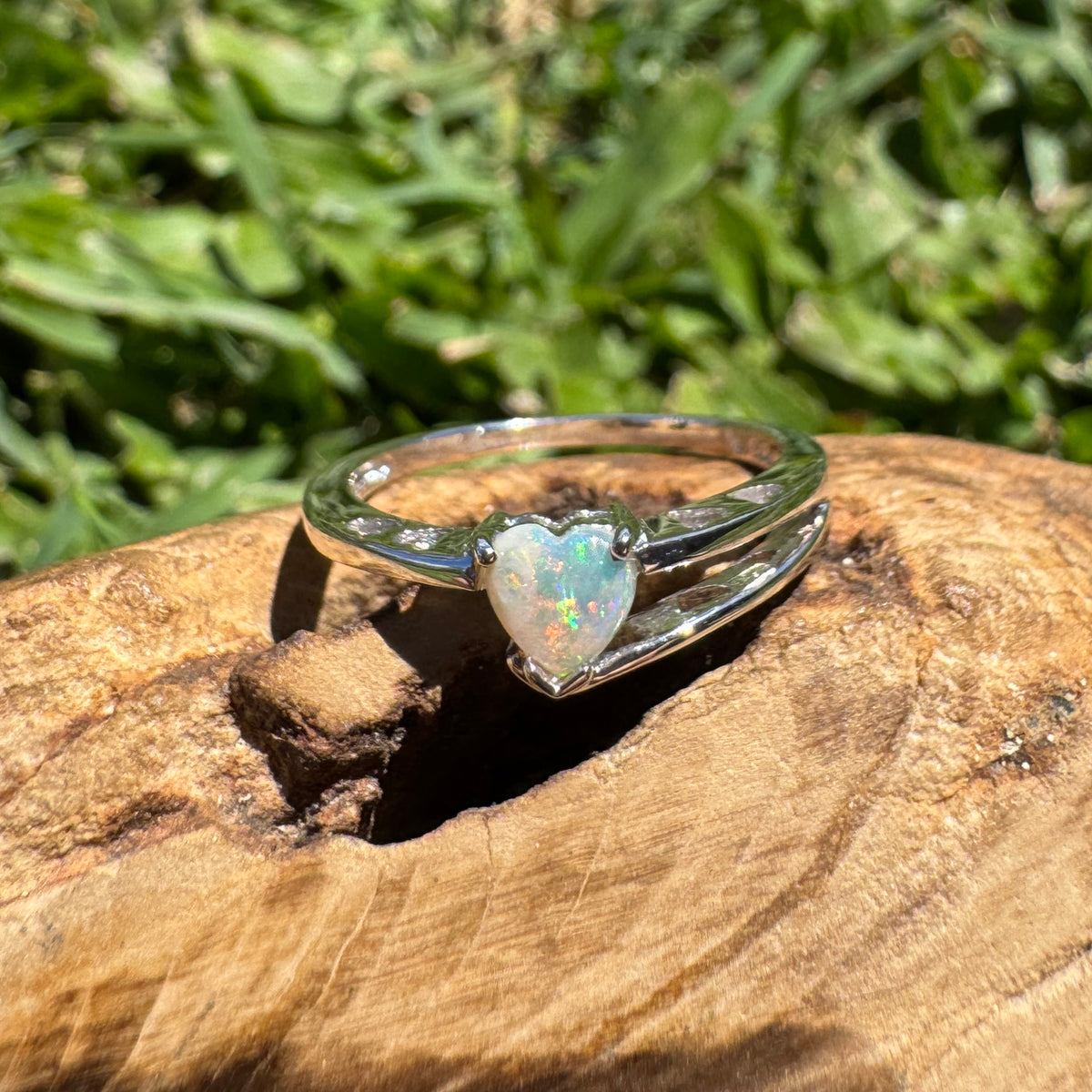 0.2ct Coober Pedy Opal Heart Ring ~ 'Tibooburra Blaze' | 925 Sterling Silver | Solid Australian Opal