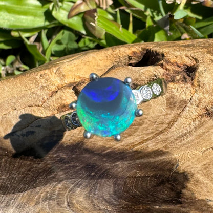 Handcrafted 1.1ct Solid Lighting Ridge Semi-Black Opal Sterling Silver Ring