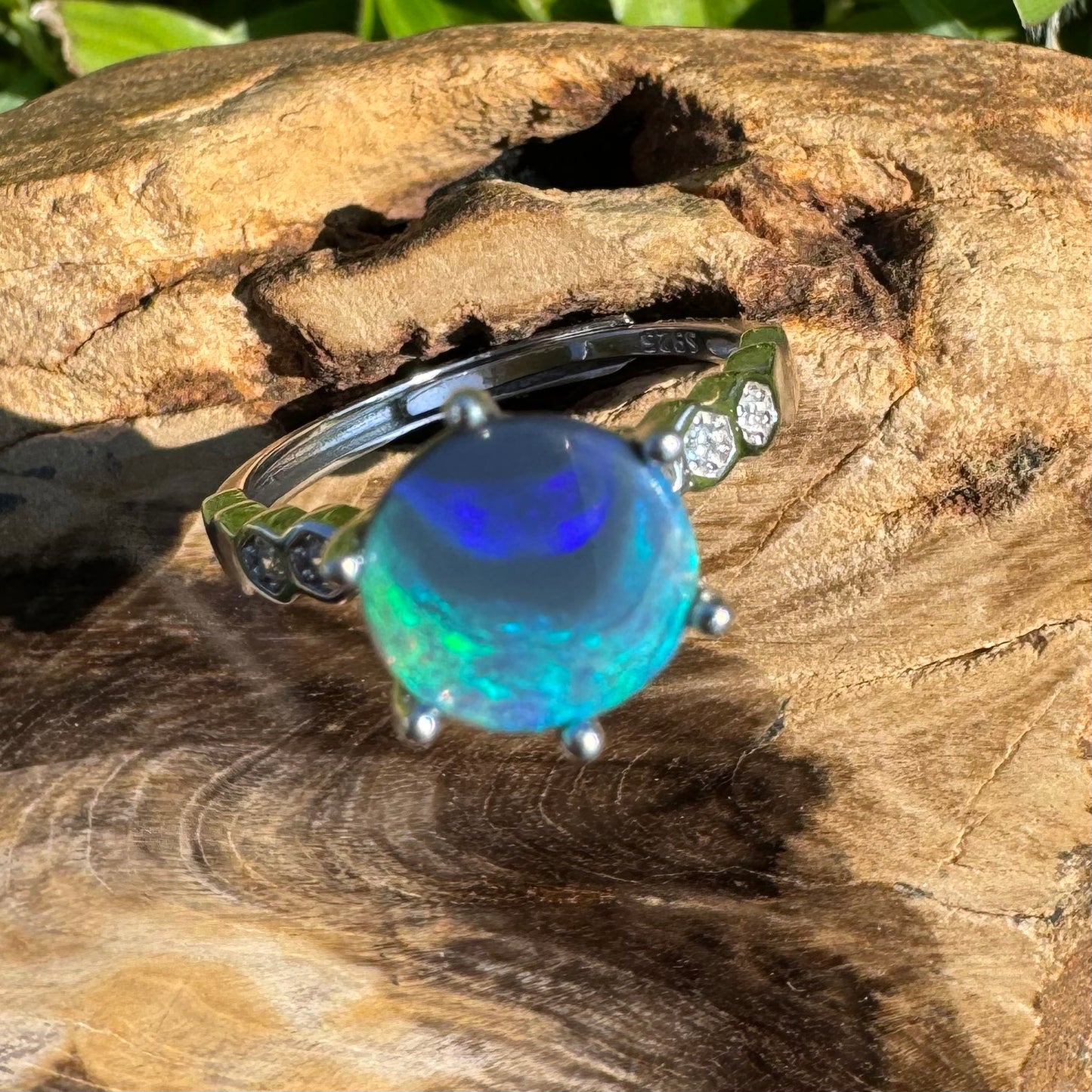 Handcrafted 1.1ct Solid Lighting Ridge Semi-Black Opal Sterling Silver Ring