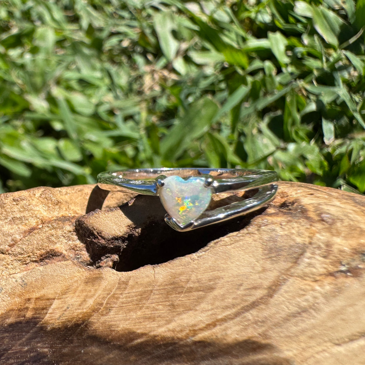 0.2ct Coober Pedy Opal Heart Ring ~ 'Tibooburra Blaze' | 925 Sterling Silver | Solid Australian Opal