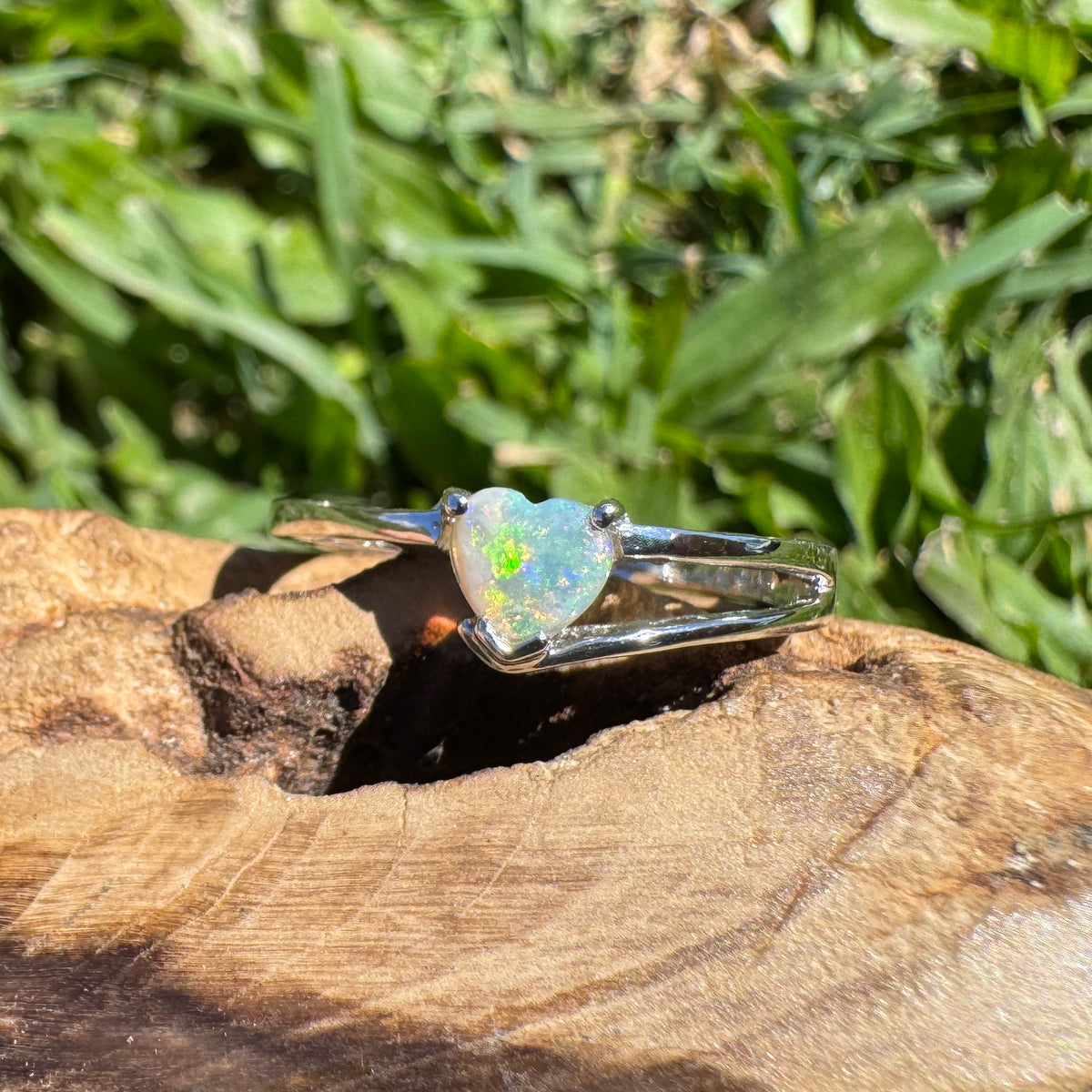 0.2ct Coober Pedy Opal Heart Ring ~ 'Tibooburra Blaze' | 925 Sterling Silver | Solid Australian Opal