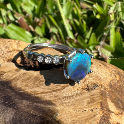 Handcrafted 1.1ct Solid Lighting Ridge Semi-Black Opal Sterling Silver Ring