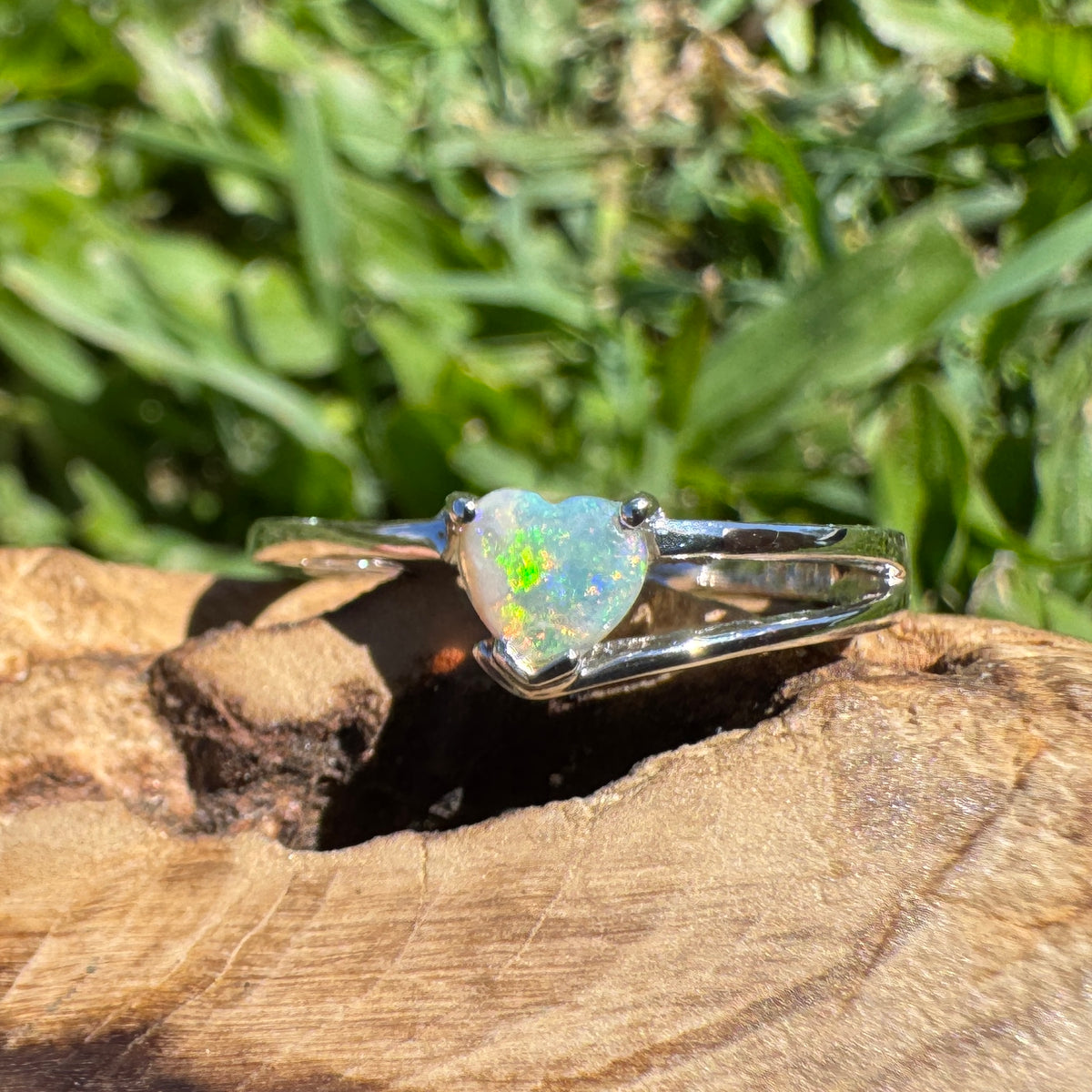 0.2ct Coober Pedy Opal Heart Ring ~ 'Tibooburra Blaze' | 925 Sterling Silver | Solid Australian Opal