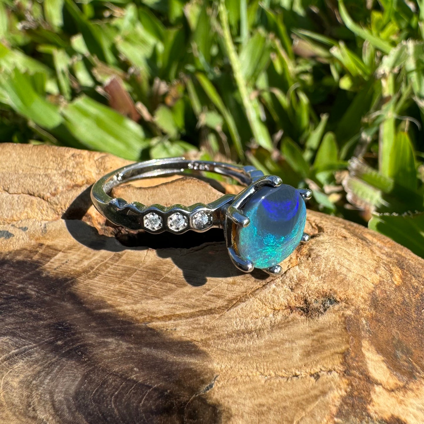 Handcrafted 1.1ct Solid Lighting Ridge Semi-Black Opal Sterling Silver Ring