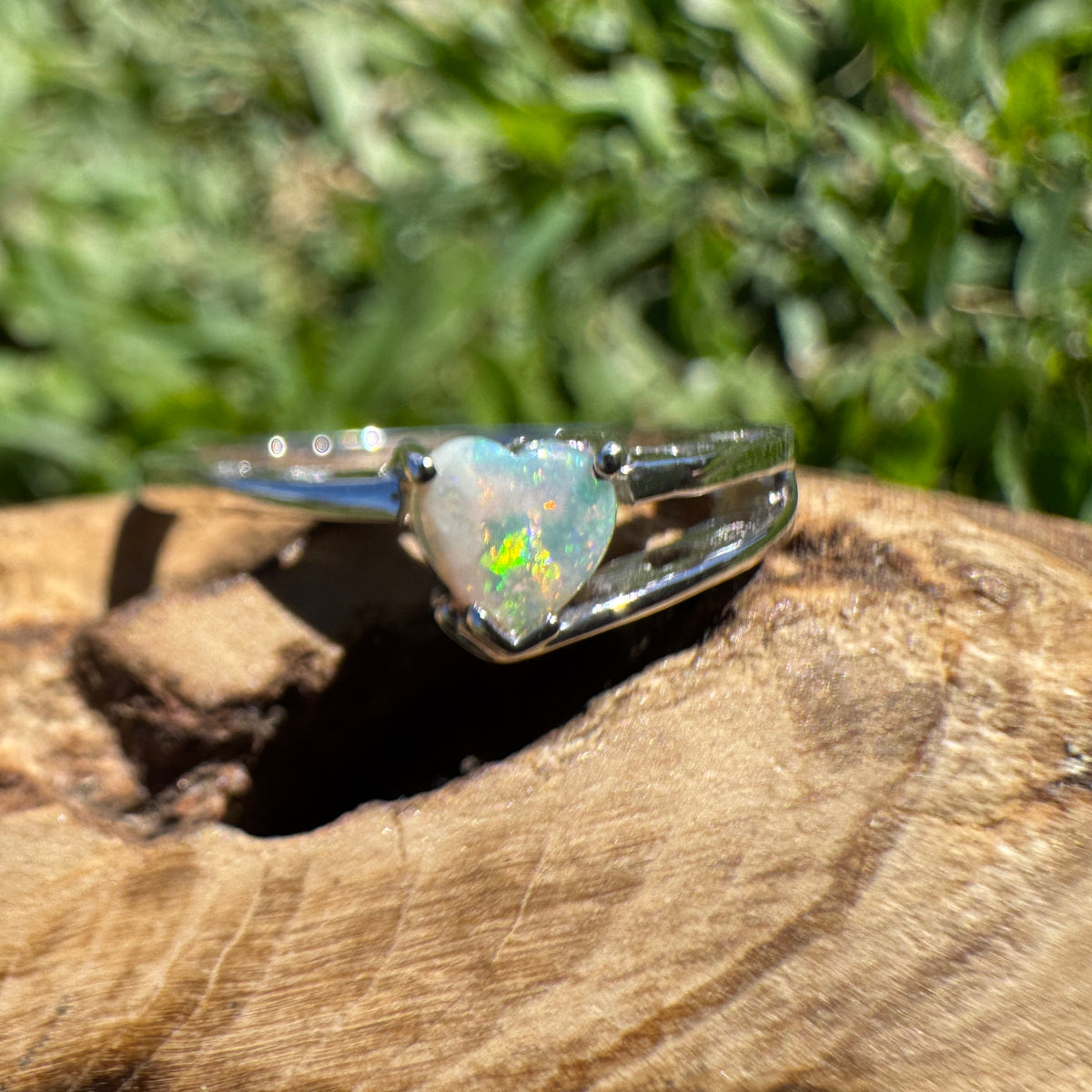 0.2ct Coober Pedy Opal Heart Ring ~ 'Tibooburra Blaze' | 925 Sterling Silver | Solid Australian Opal