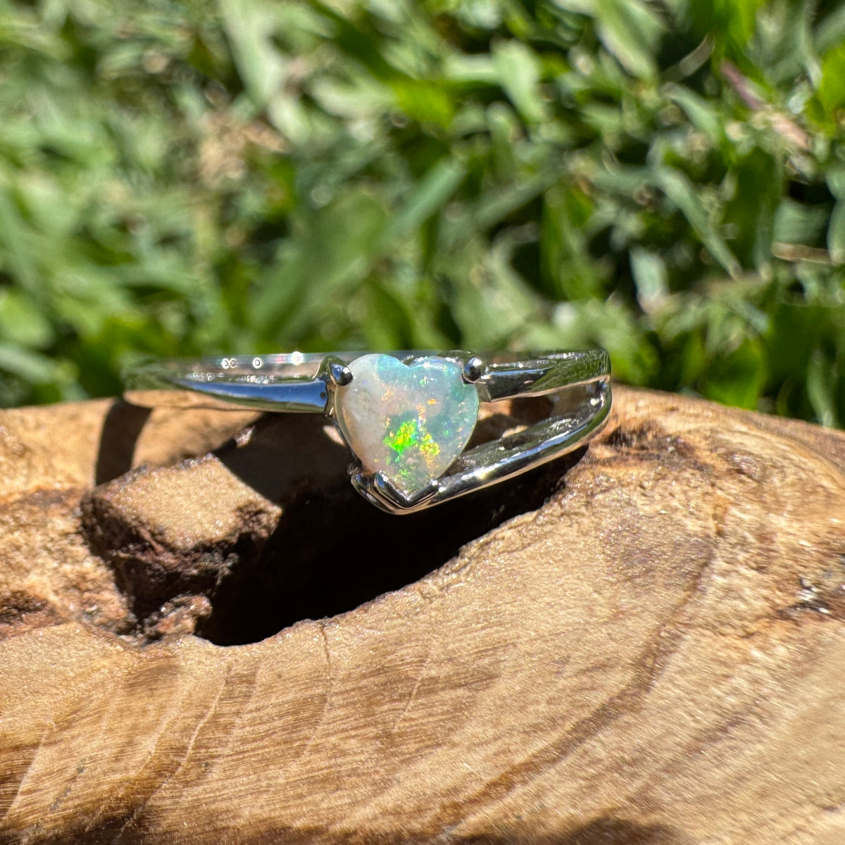 0.2ct Coober Pedy Opal Heart Ring ~ 'Tibooburra Blaze' | 925 Sterling Silver | Solid Australian Opal