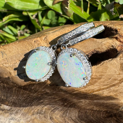 2.4ct Solid Coober Pedy Opal and Cubic Zirconia Sterling Silver Earrings