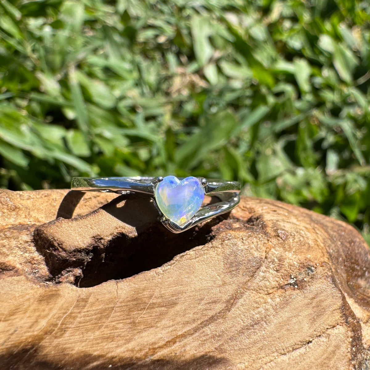 0.4ct Coober Pedy Opal Heart Ring ~ 'Willandra Heart' | 925 Sterling Silver | Solid Australian Opal