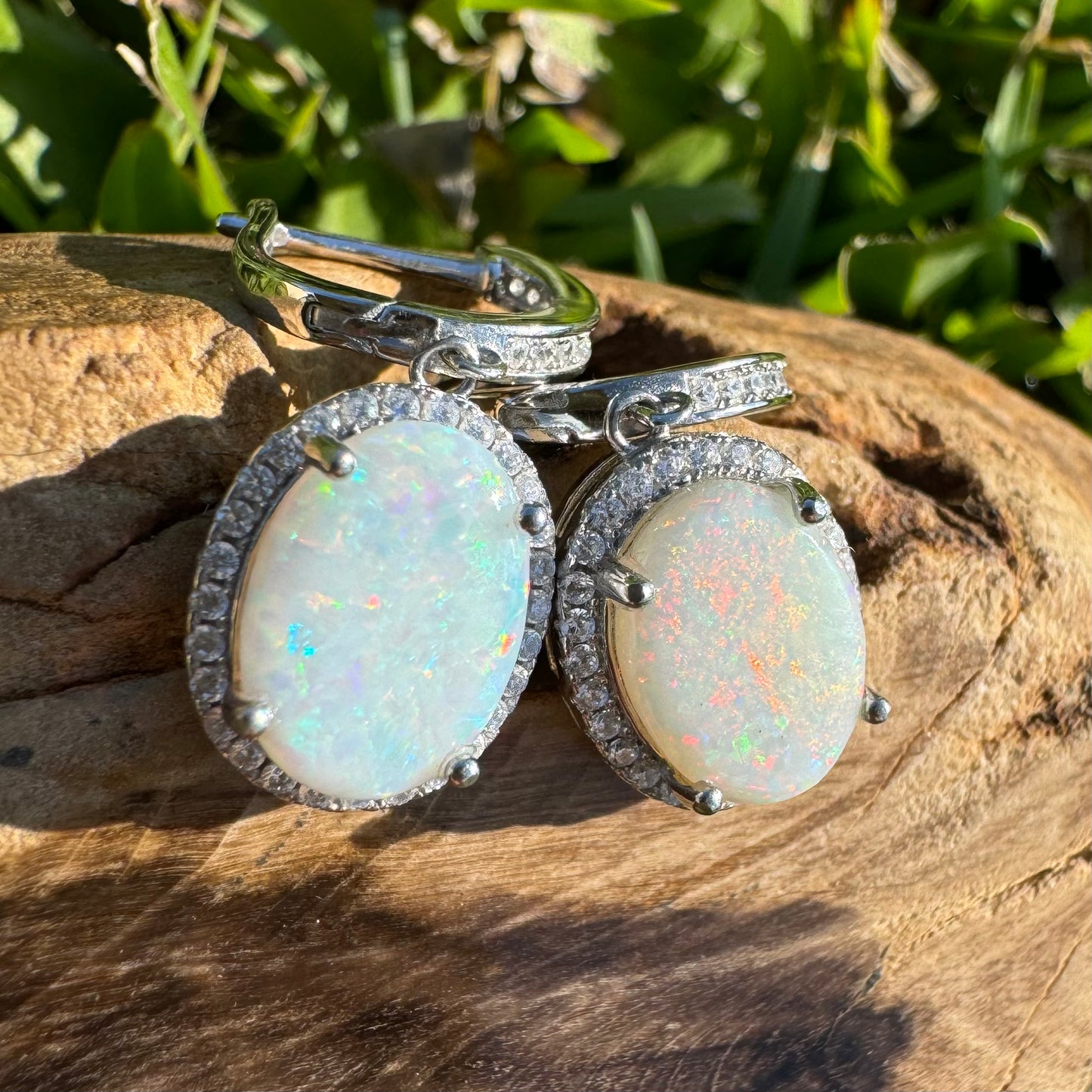 2.4ct Solid Coober Pedy Opal and Cubic Zirconia Sterling Silver Earrings