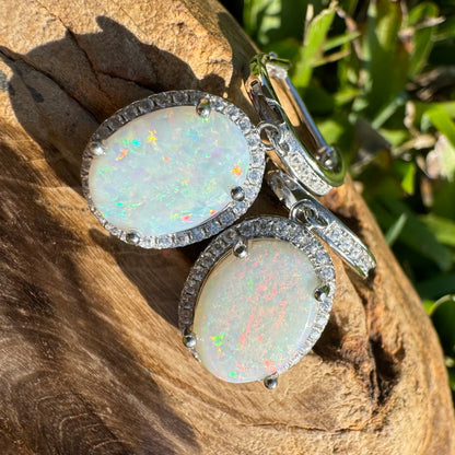 2.4ct Solid Coober Pedy Opal and Cubic Zirconia Sterling Silver Earrings