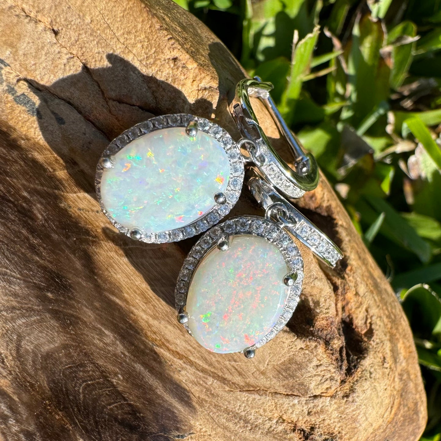 2.4ct Solid Coober Pedy Opal and Cubic Zirconia Sterling Silver Earrings