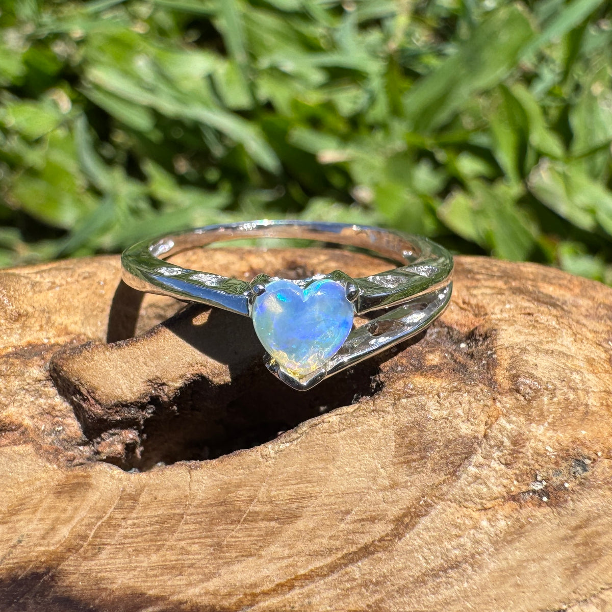 0.4ct Coober Pedy Opal Heart Ring ~ 'Willandra Heart' | 925 Sterling Silver | Solid Australian Opal