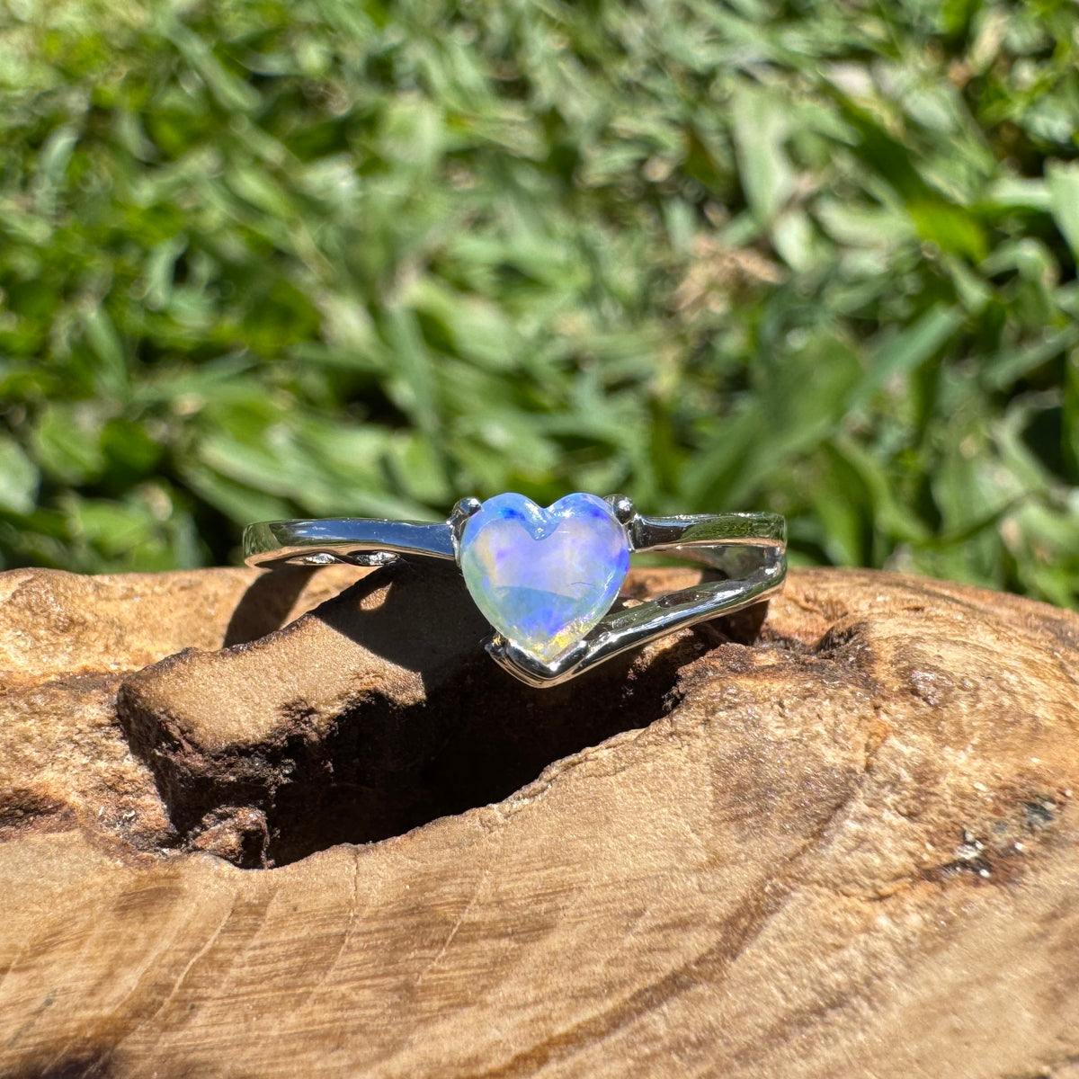 0.4ct Coober Pedy Opal Heart Ring ~ 'Willandra Heart' | 925 Sterling Silver | Solid Australian Opal