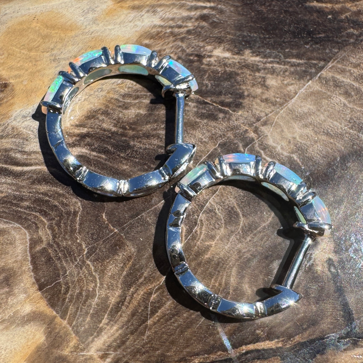 2.4ct Coober Pedy Crystal Opal Huggie Earrings ~ 'Croajingolong Tide' | 925 Sterling Silver | Solid Australian Opal