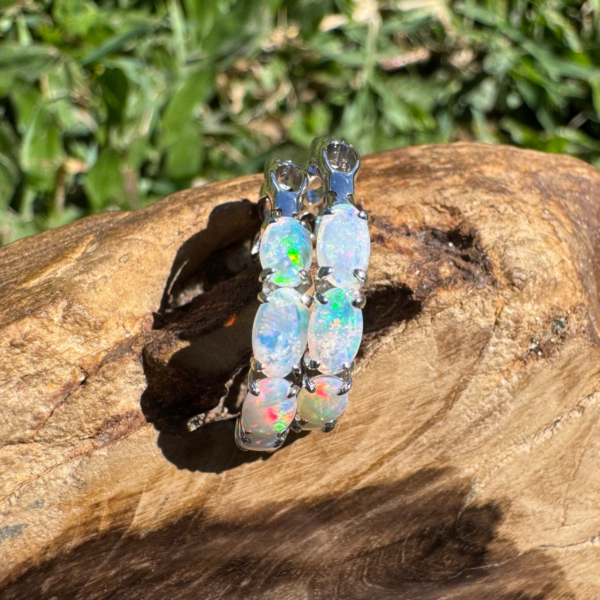 2.4ct Coober Pedy Crystal Opal Huggie Earrings ~ 'Nitmiluk Shimmer' | 925 Sterling Silver | Solid Australian Opal