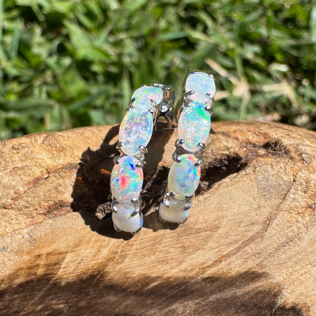 2.4ct Coober Pedy Crystal Opal Huggie Earrings ~ 'Nitmiluk Shimmer' | 925 Sterling Silver | Solid Australian Opal