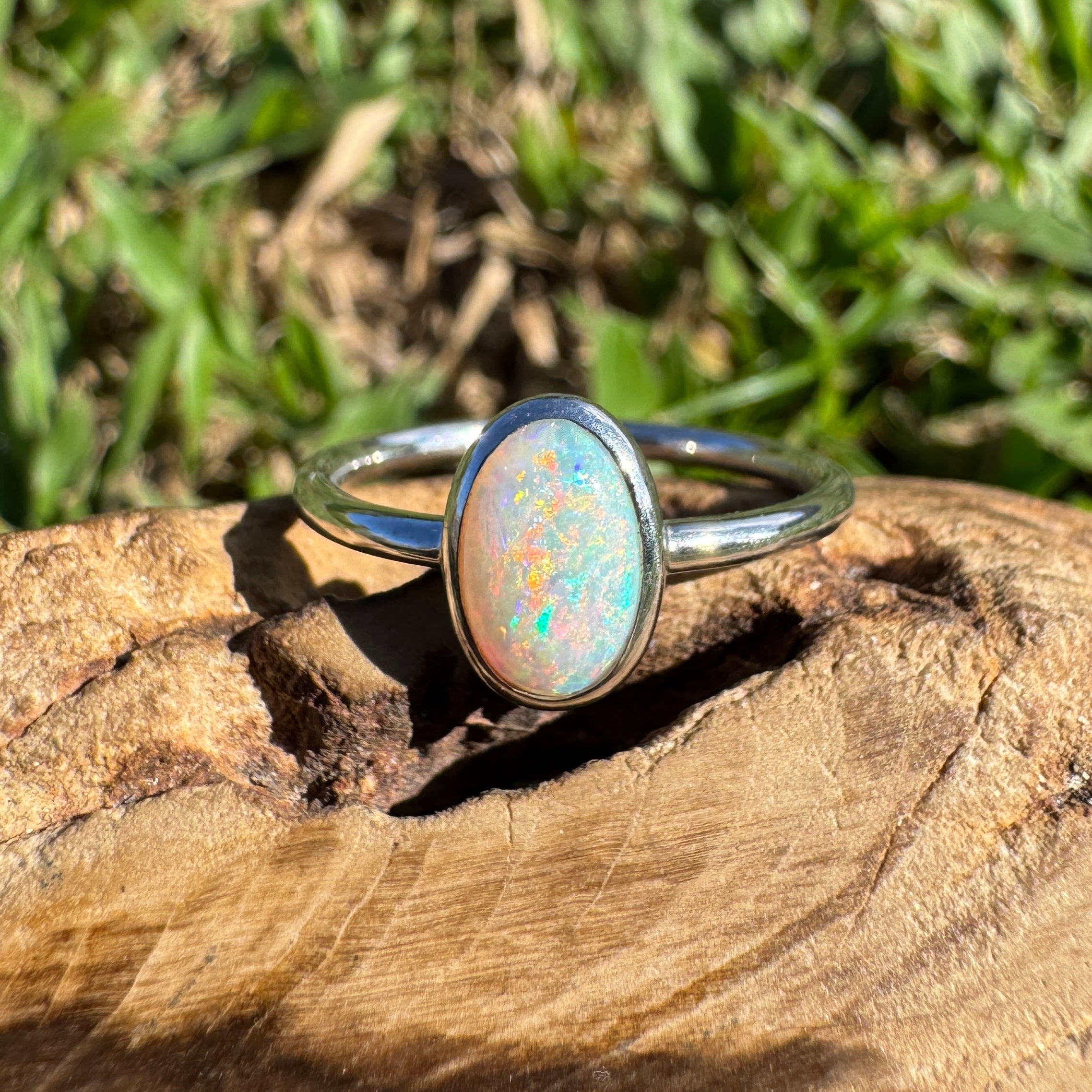1ct Coober Pedy Opal Ring ~ 'Rainbow Beach Brilliance' | 925 Sterling Silver | Solid Australian Opal