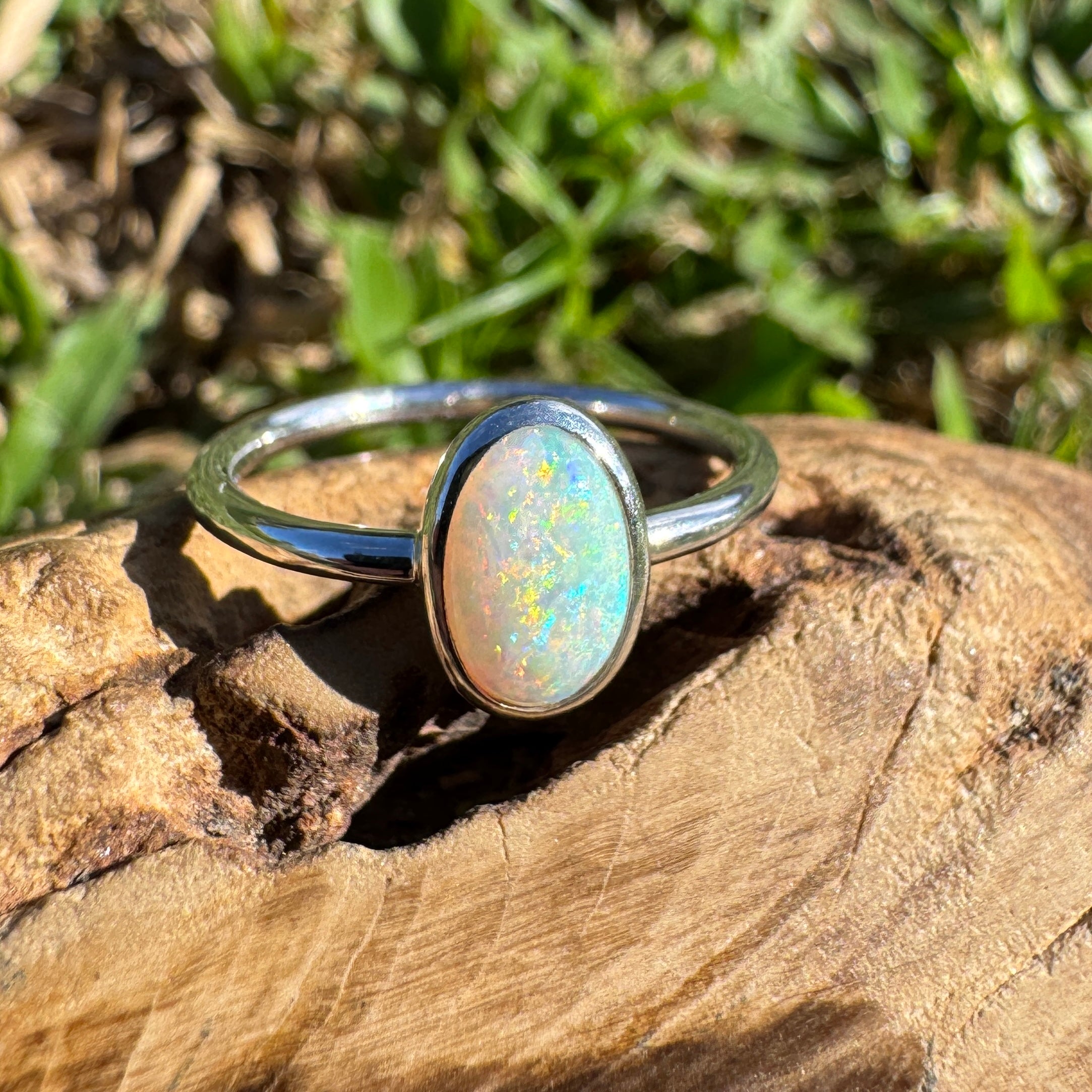 1ct Coober Pedy Opal Ring ~ 'Rainbow Beach Brilliance' | 925 Sterling Silver | Solid Australian Opal