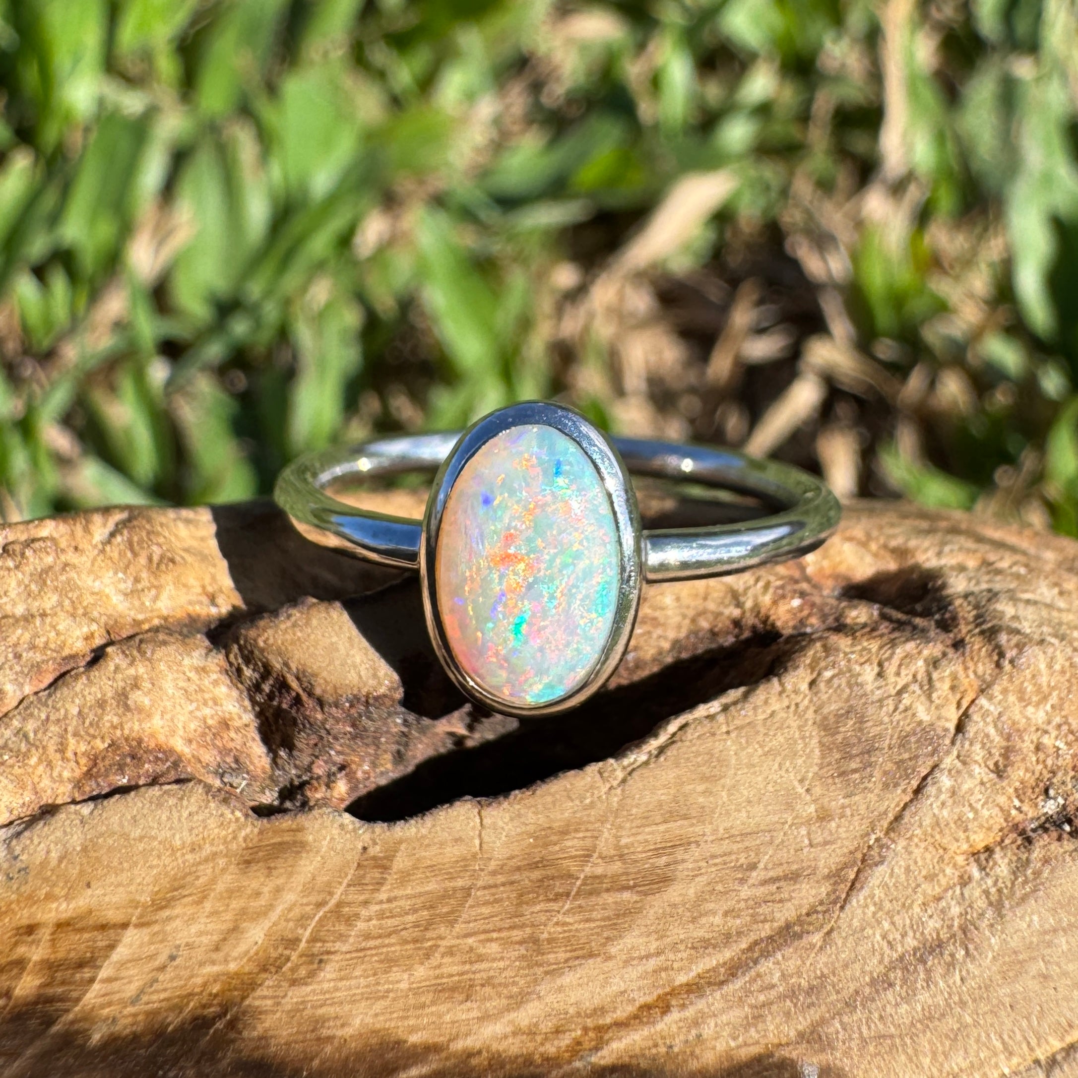 1ct Coober Pedy Opal Ring ~ 'Rainbow Beach Brilliance' | 925 Sterling Silver | Solid Australian Opal