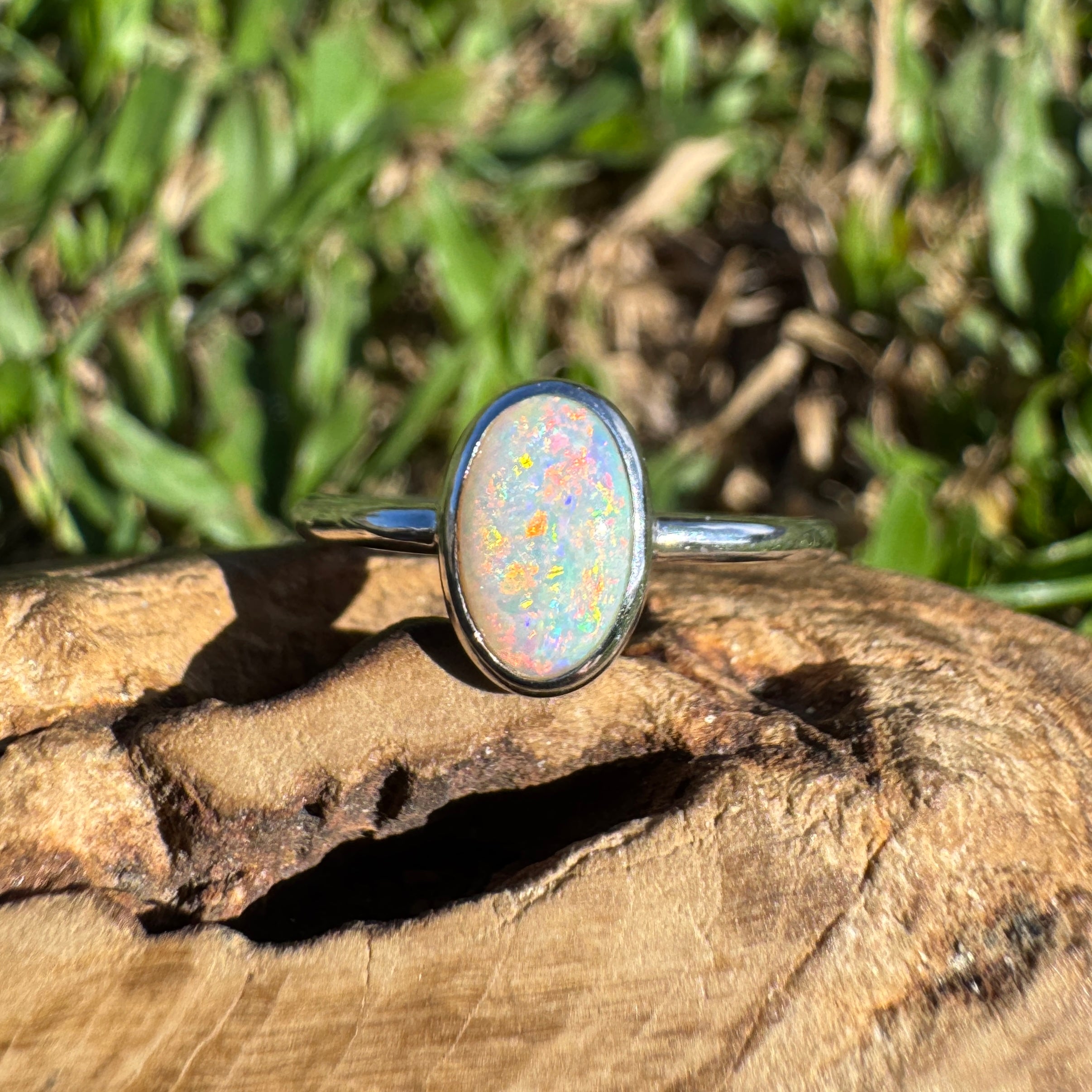 1ct Coober Pedy Opal Ring ~ 'Rainbow Beach Brilliance' | 925 Sterling Silver | Solid Australian Opal