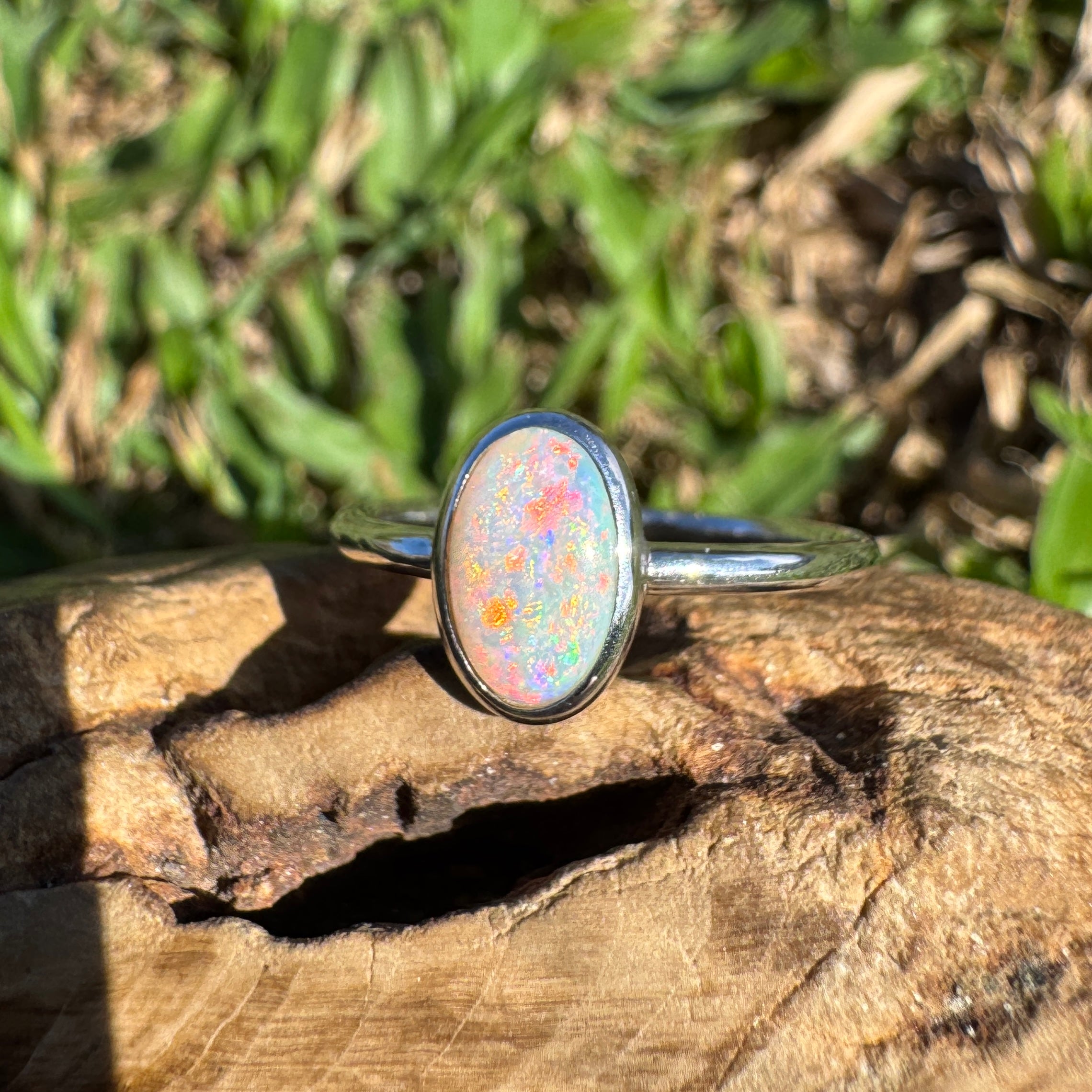1ct Coober Pedy Opal Ring ~ 'Rainbow Beach Brilliance' | 925 Sterling Silver | Solid Australian Opal