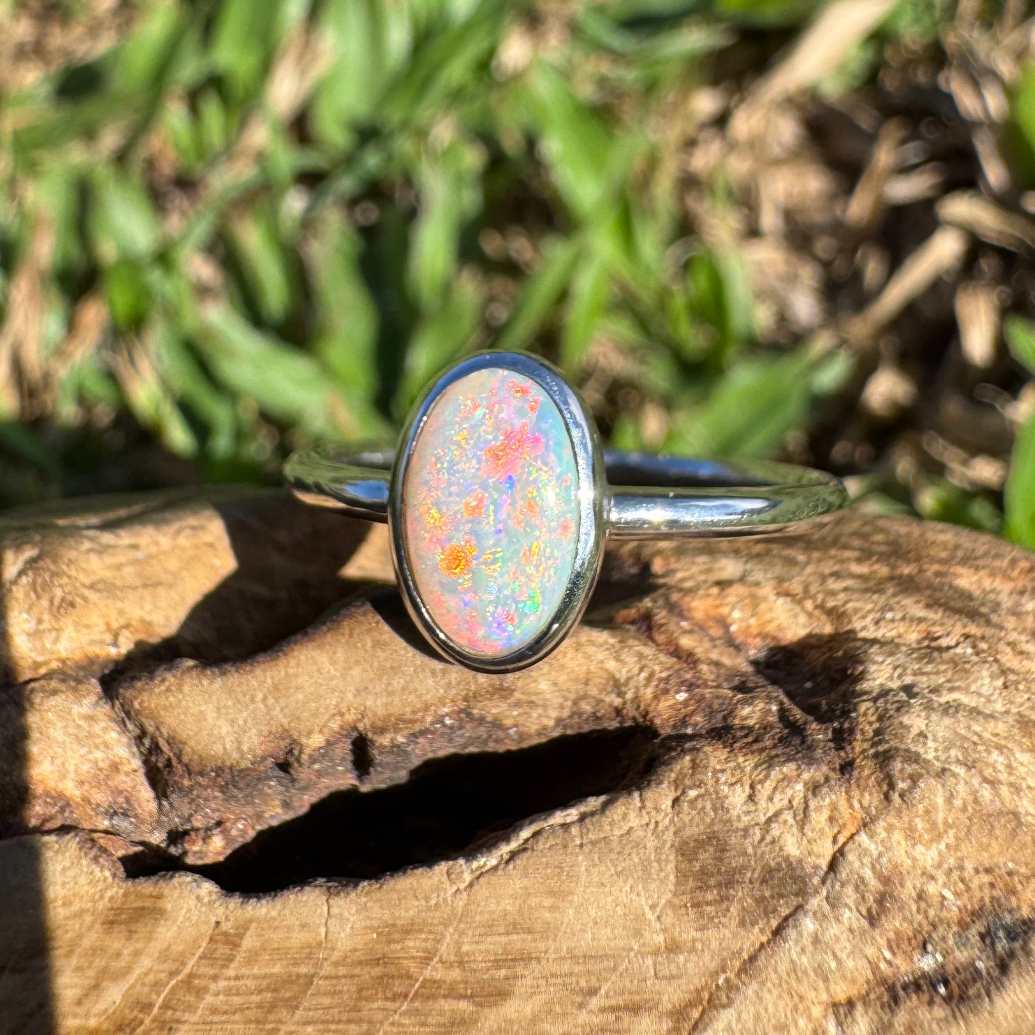 1ct Coober Pedy Opal Ring ~ 'Rainbow Beach Brilliance' | 925 Sterling Silver | Solid Australian Opal
