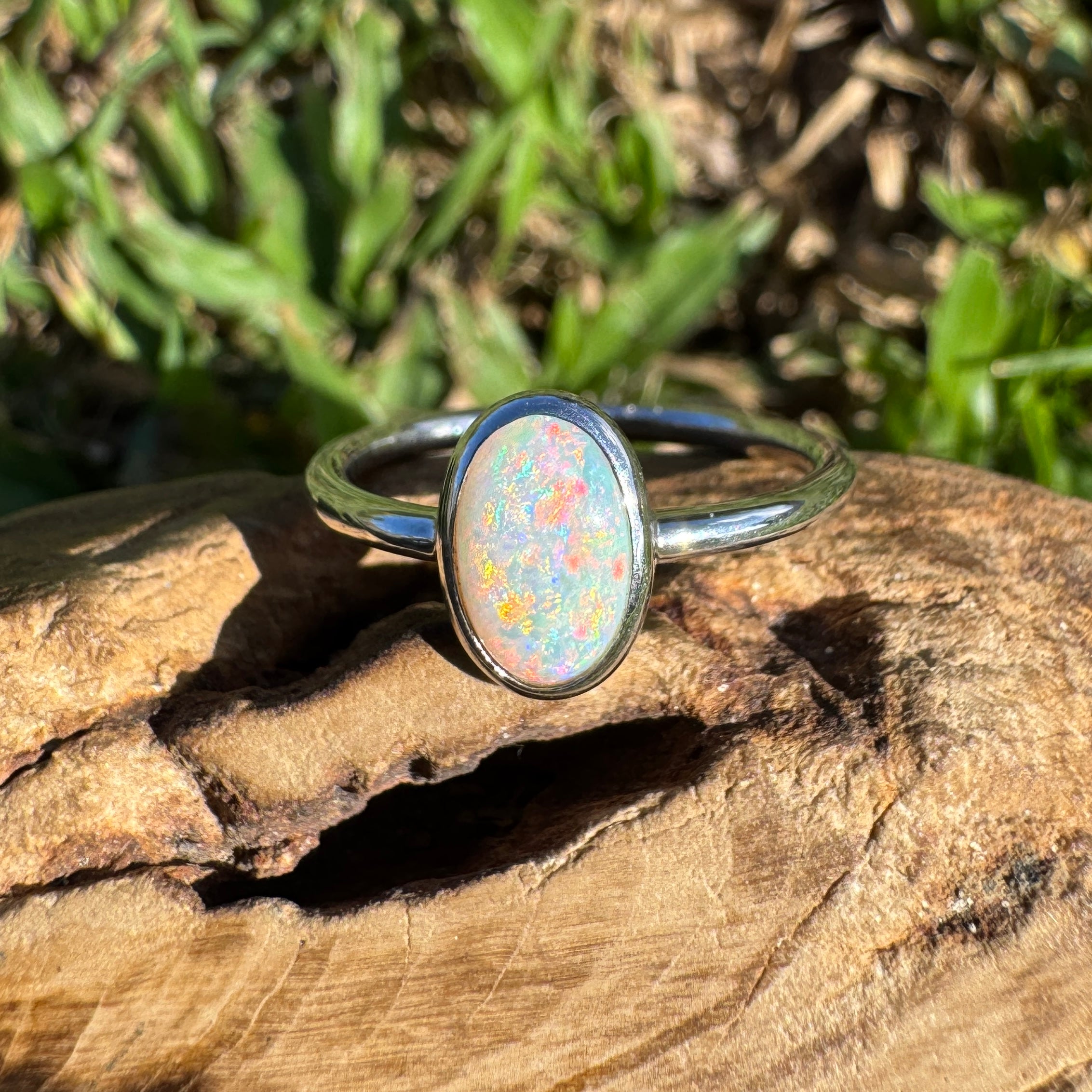 1ct Coober Pedy Opal Ring ~ 'Rainbow Beach Brilliance' | 925 Sterling Silver | Solid Australian Opal