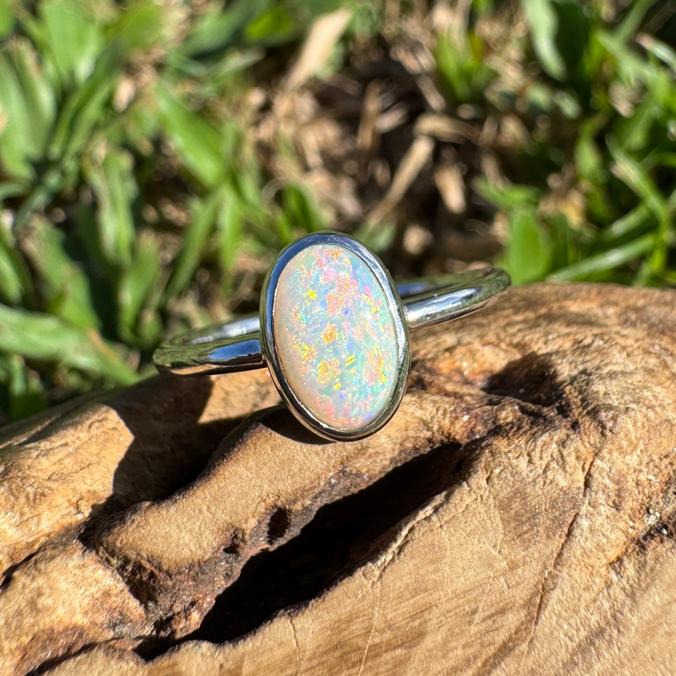1ct Coober Pedy Opal Ring ~ 'Rainbow Beach Brilliance' | 925 Sterling Silver | Solid Australian Opal