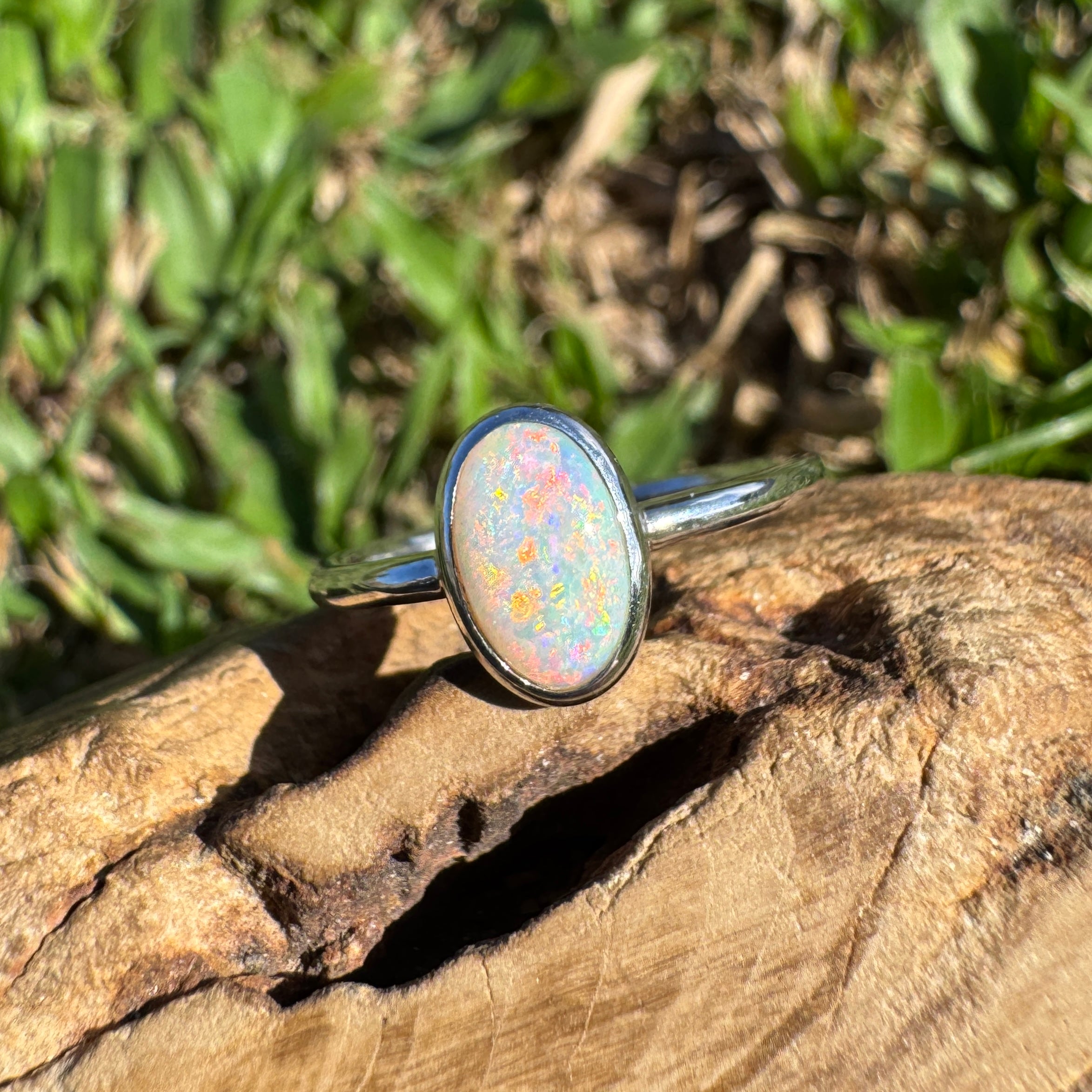 1ct Coober Pedy Opal Ring ~ 'Rainbow Beach Brilliance' | 925 Sterling Silver | Solid Australian Opal