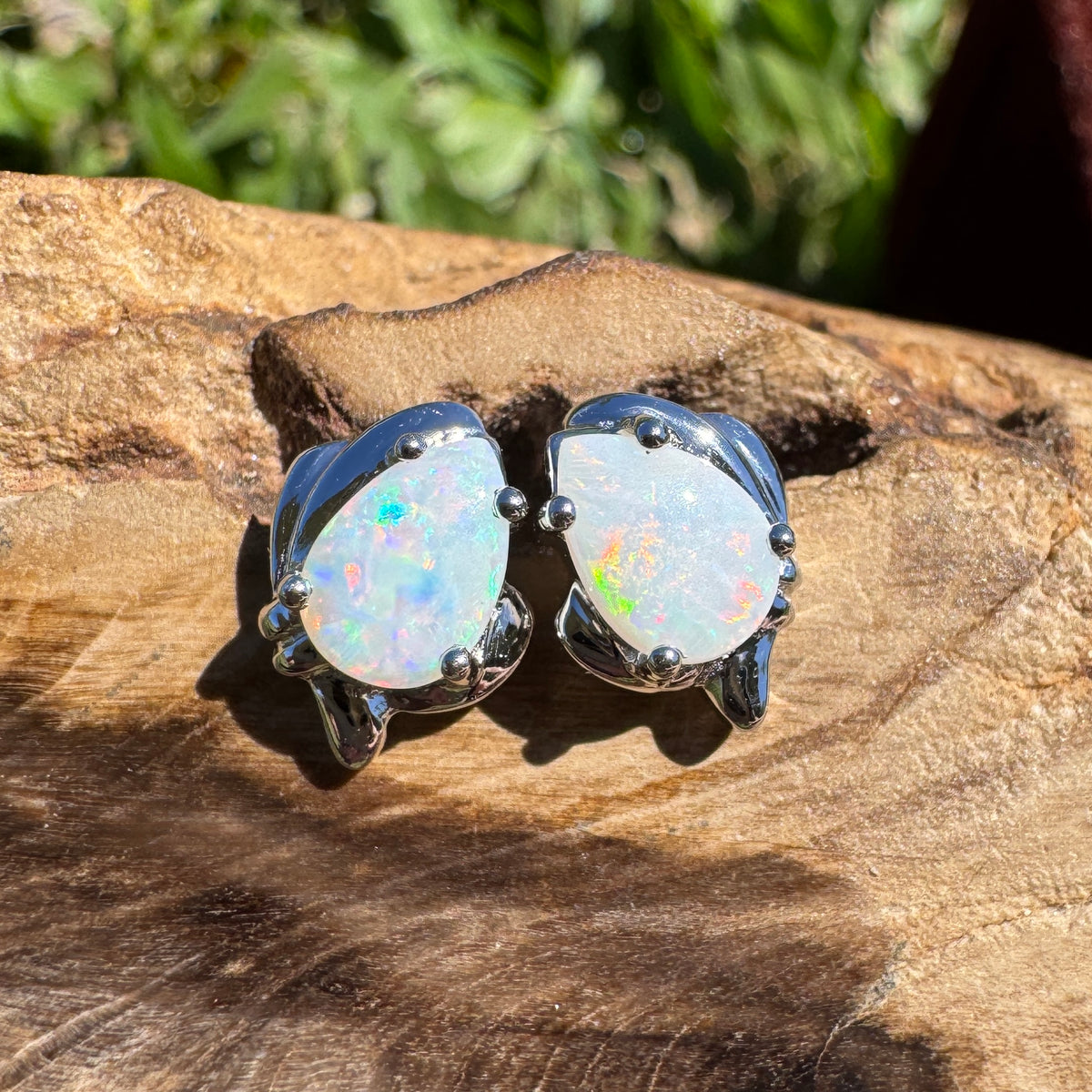 1.3ct Coober Pedy Opal Stud Earrings ~ 'Woko Spectrum' | 925 Sterling Silver | Solid Australian Opal