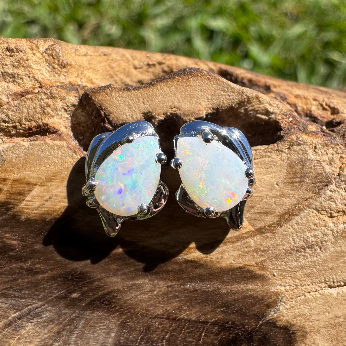 1.3ct Coober Pedy Opal Stud Earrings ~ 'Woko Spectrum' | 925 Sterling Silver | Solid Australian Opal
