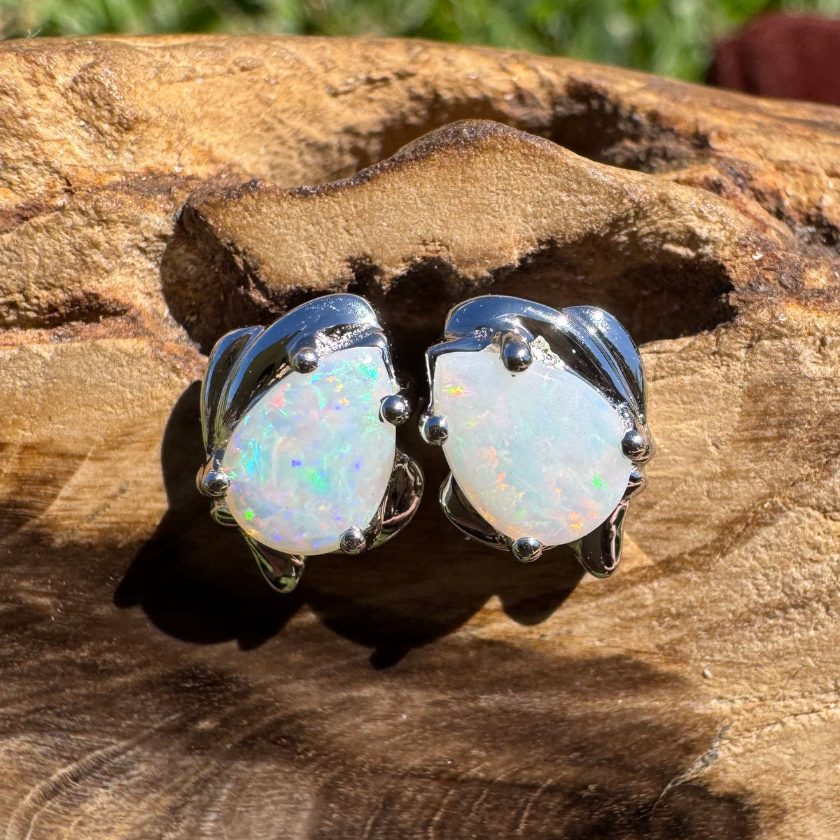 1.3ct Coober Pedy Opal Stud Earrings ~ 'Woko Spectrum' | 925 Sterling Silver | Solid Australian Opal
