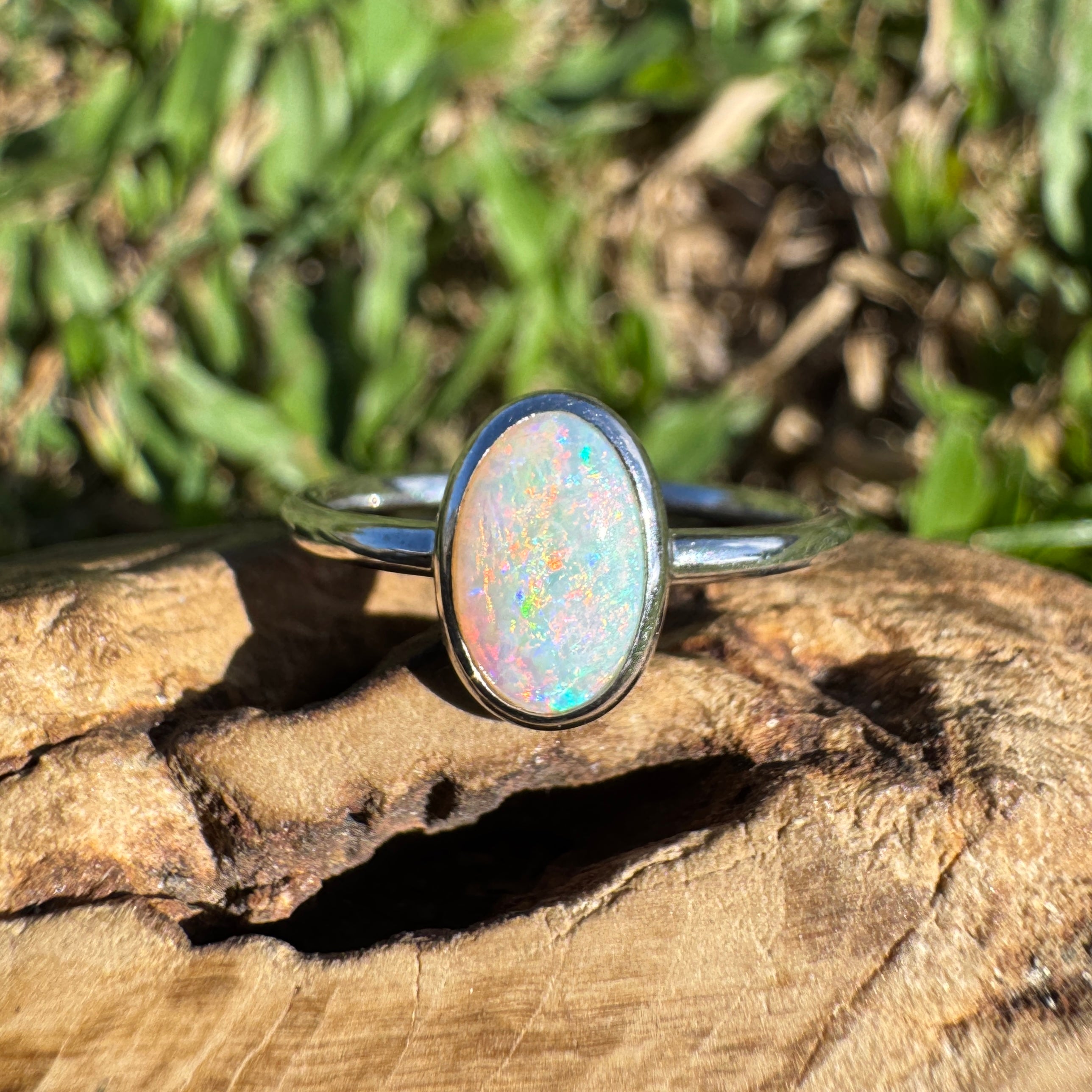 1ct Coober Pedy Opal Ring ~ 'Rainbow Beach Brilliance' | 925 Sterling Silver | Solid Australian Opal