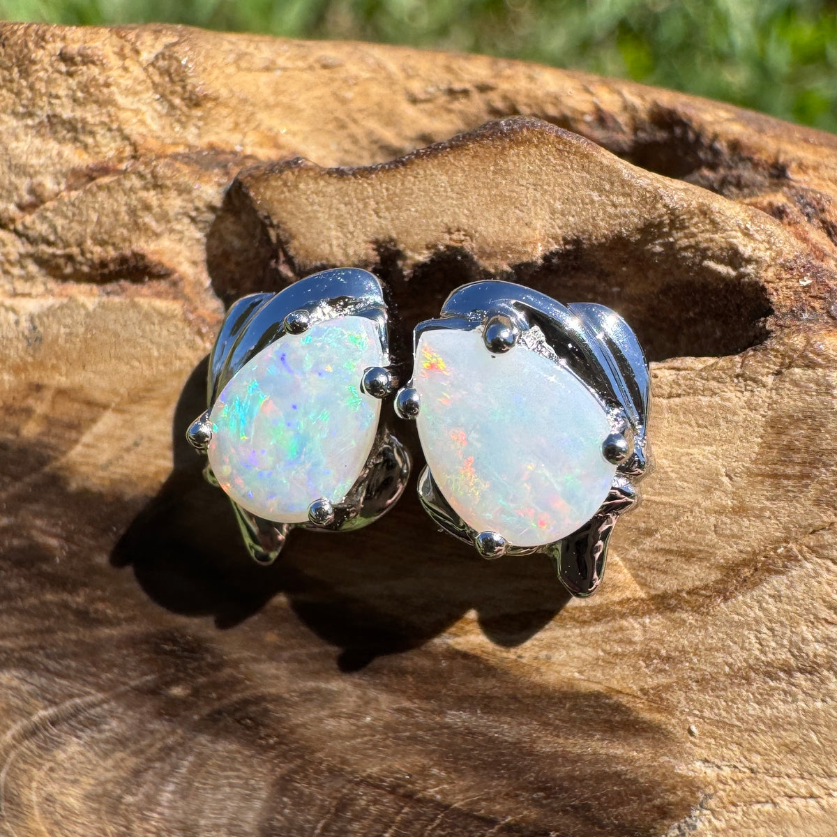 1.3ct Coober Pedy Opal Stud Earrings ~ 'Woko Spectrum' | 925 Sterling Silver | Solid Australian Opal