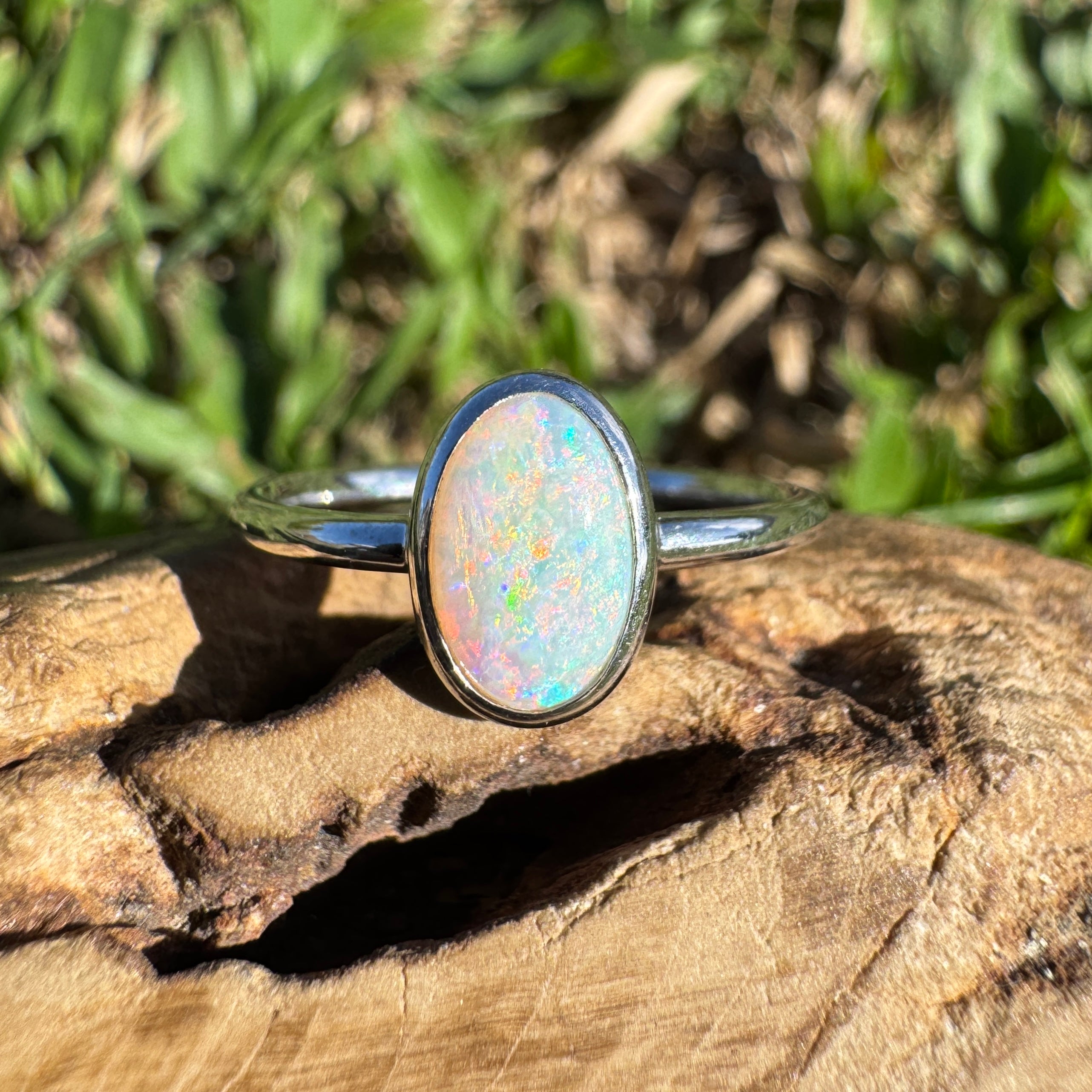 1ct Coober Pedy Opal Ring ~ 'Rainbow Beach Brilliance' | 925 Sterling Silver | Solid Australian Opal