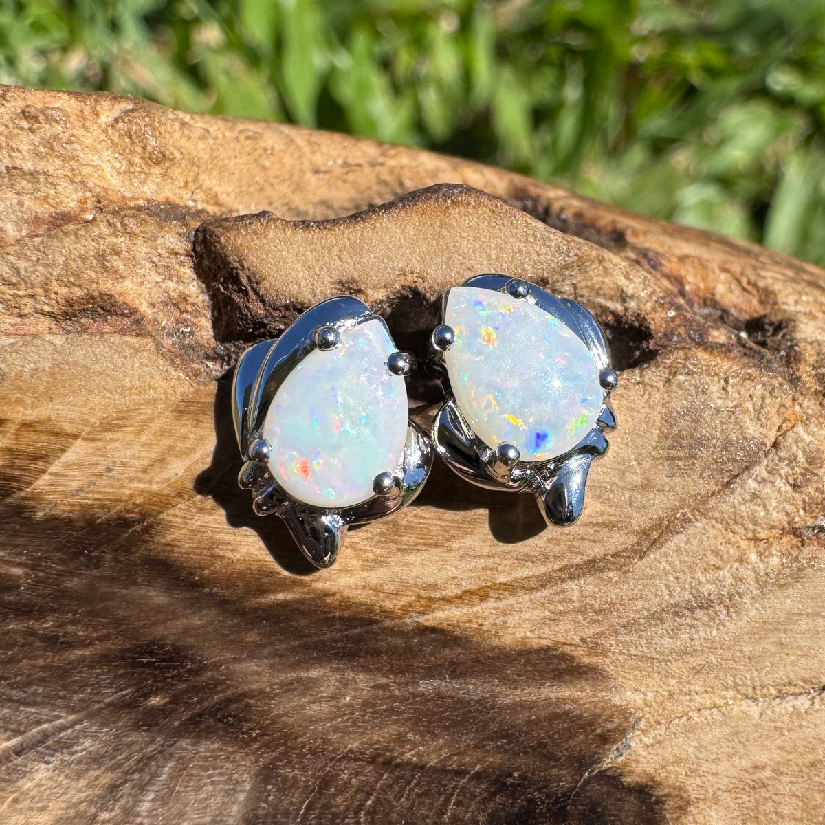 1.3ct Coober Pedy Opal Stud Earrings ~ 'Kwiambal Rainbow' | 925 Sterling Silver | Solid Australian Opal