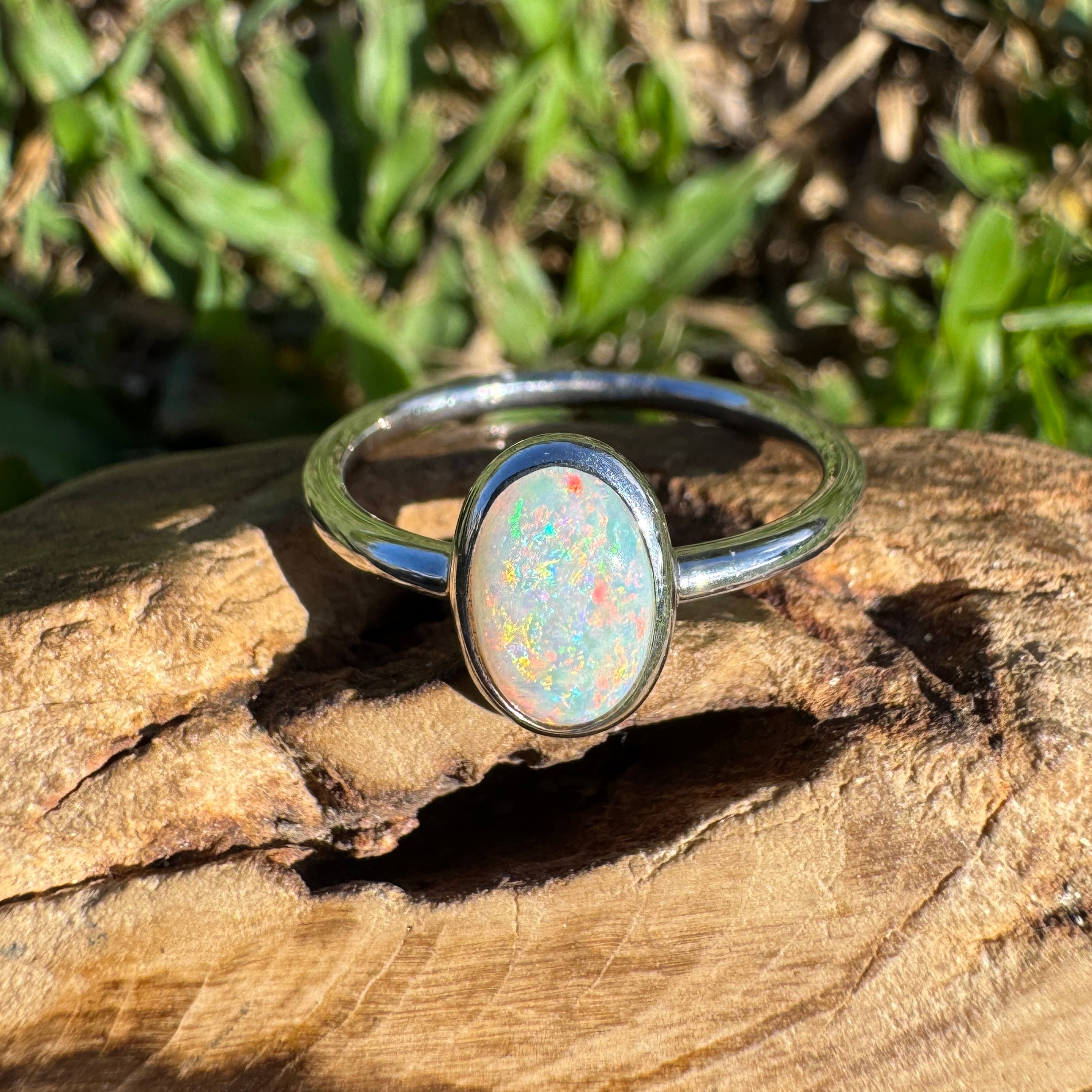 1ct Coober Pedy Opal Ring ~ 'Rainbow Beach Brilliance' | 925 Sterling Silver | Solid Australian Opal