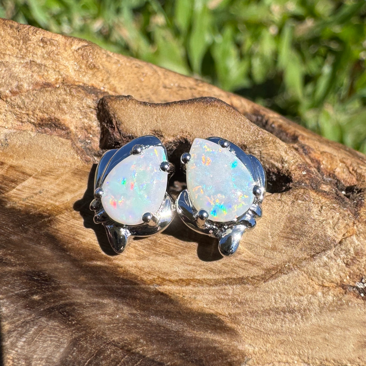 1.3ct Coober Pedy Opal Stud Earrings ~ 'Kwiambal Rainbow' | 925 Sterling Silver | Solid Australian Opal