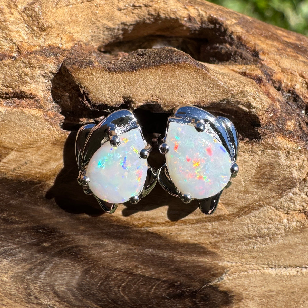 1.3ct Coober Pedy Opal Stud Earrings ~ 'Kwiambal Rainbow' | 925 Sterling Silver | Solid Australian Opal