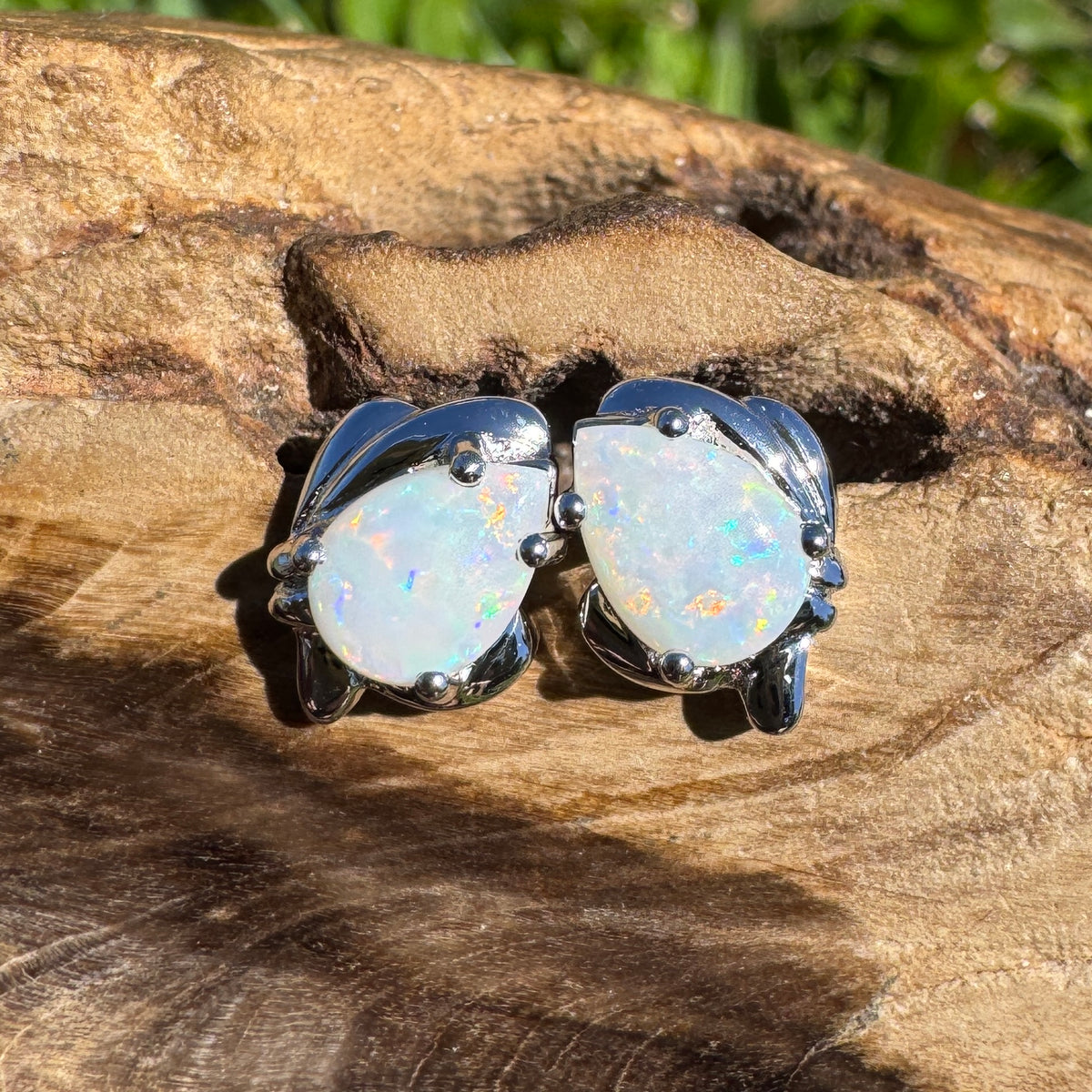 1.3ct Coober Pedy Opal Stud Earrings ~ 'Kwiambal Rainbow' | 925 Sterling Silver | Solid Australian Opal