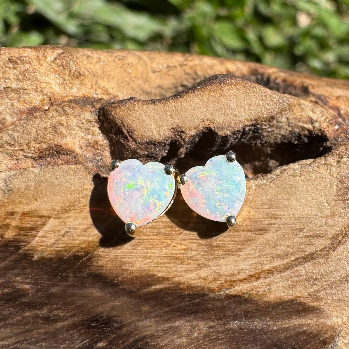 0.5ct Coober Pedy Opal Stud Earrings ~ 'Hinchinbrook Firelight' | 9ct Yellow Gold | Solid Australian Opal