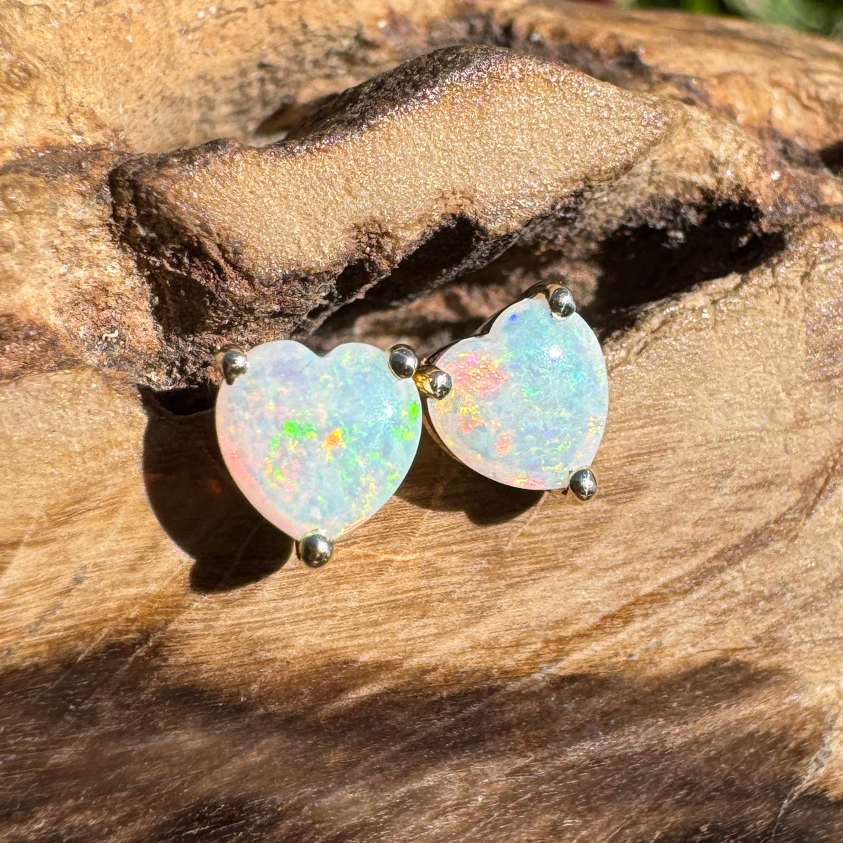 0.5ct Coober Pedy Opal Stud Earrings ~ 'Hinchinbrook Firelight' | 9ct Yellow Gold | Solid Australian Opal